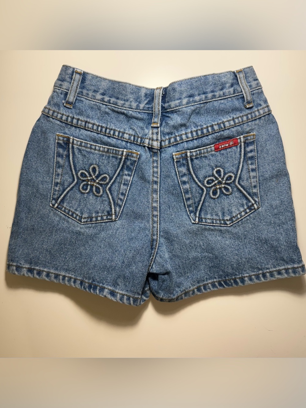 Zana Di Light Blue Denim Shorts with Red Logo Tag